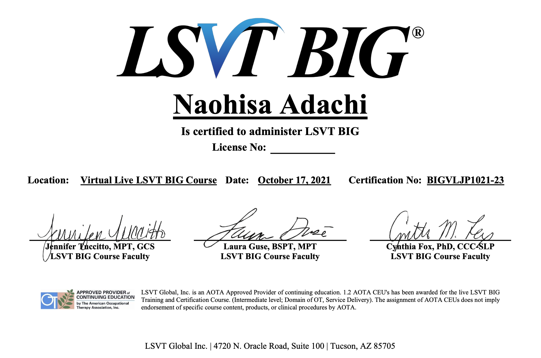 LSVT BIG ライセンス